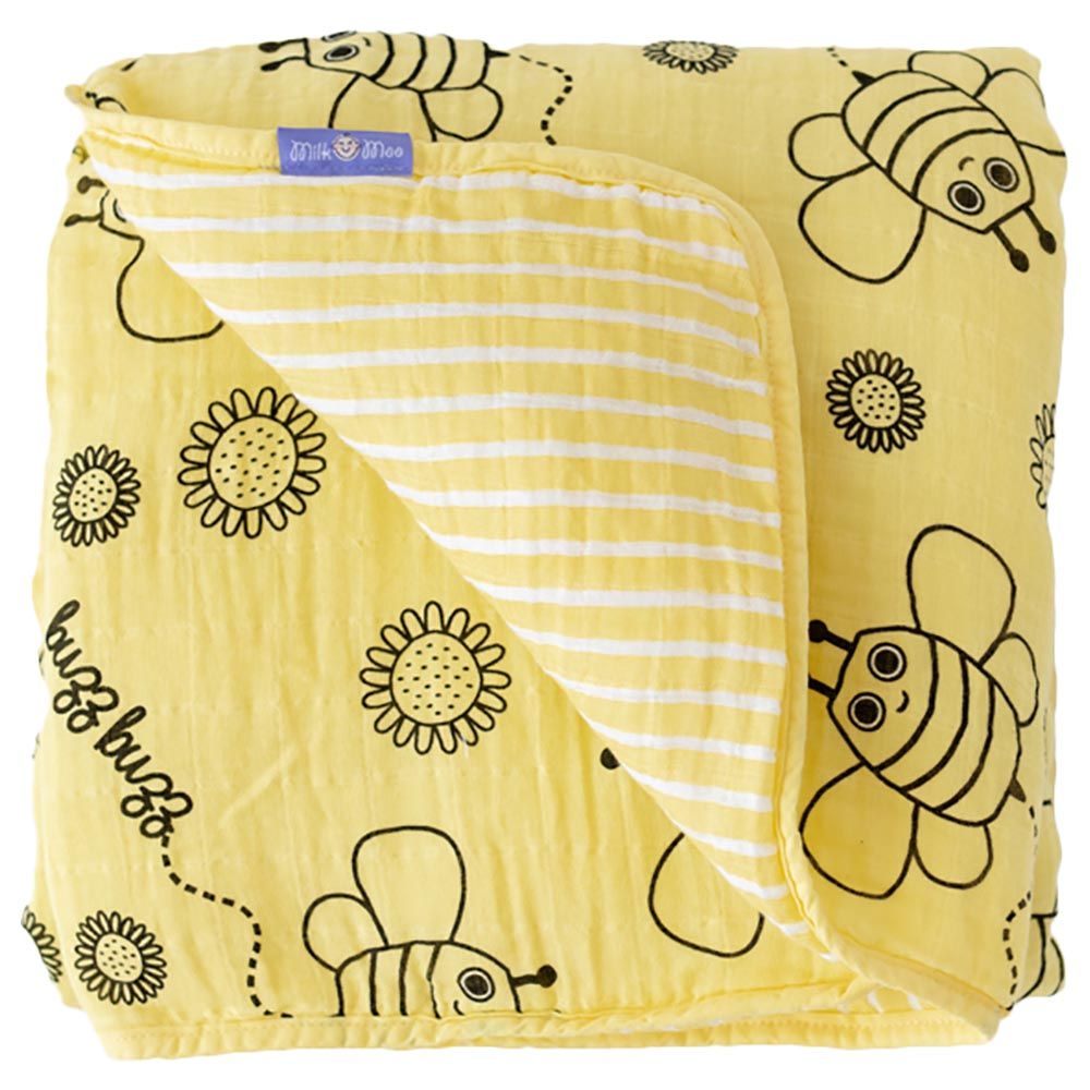 Milk&Moo - Buzzy Bee Muslin Fiber Filled Blanket - Yellow