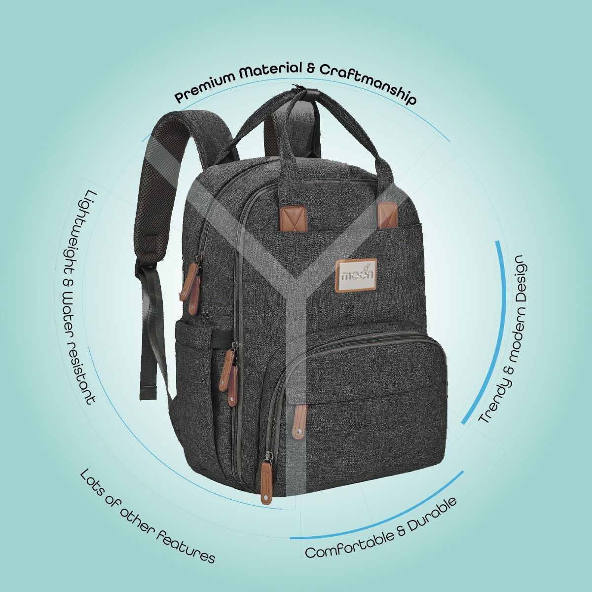 Moon - Kary Me Diaper Backpack - Travel Backpack - Dark Grey