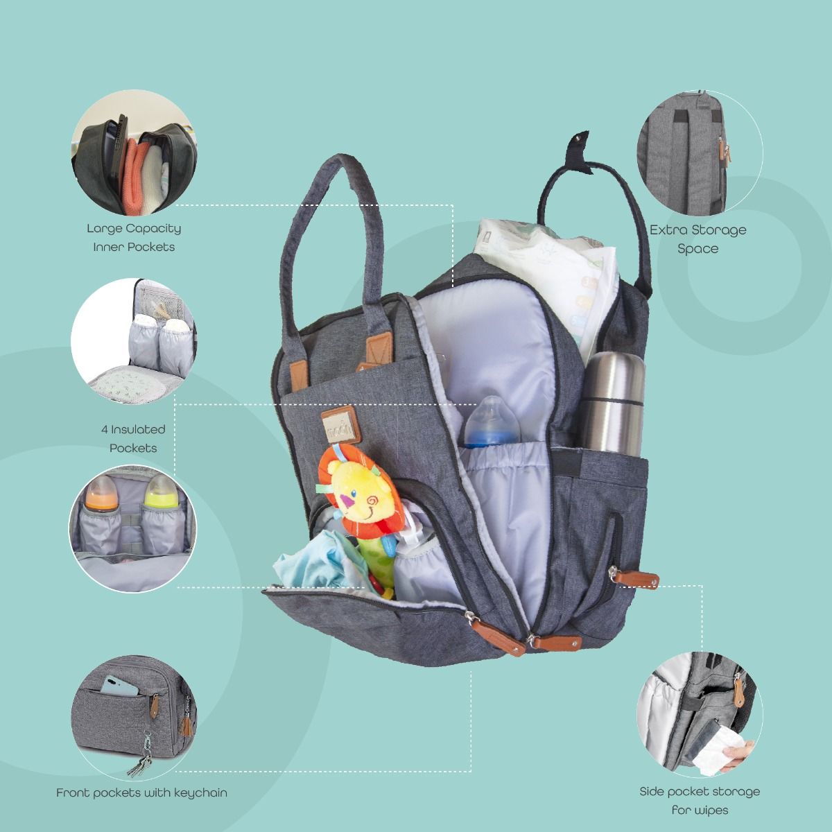 Moon - Kary Me Diaper Backpack - Travel Backpack - Dark Grey