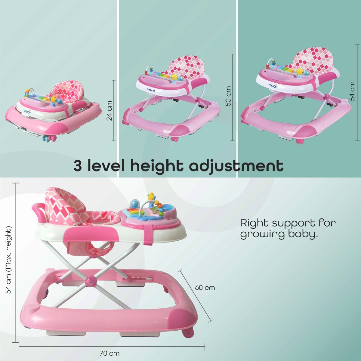 Moon - Pace Baby/Child Walker With Music & Toys - Pink, 6m