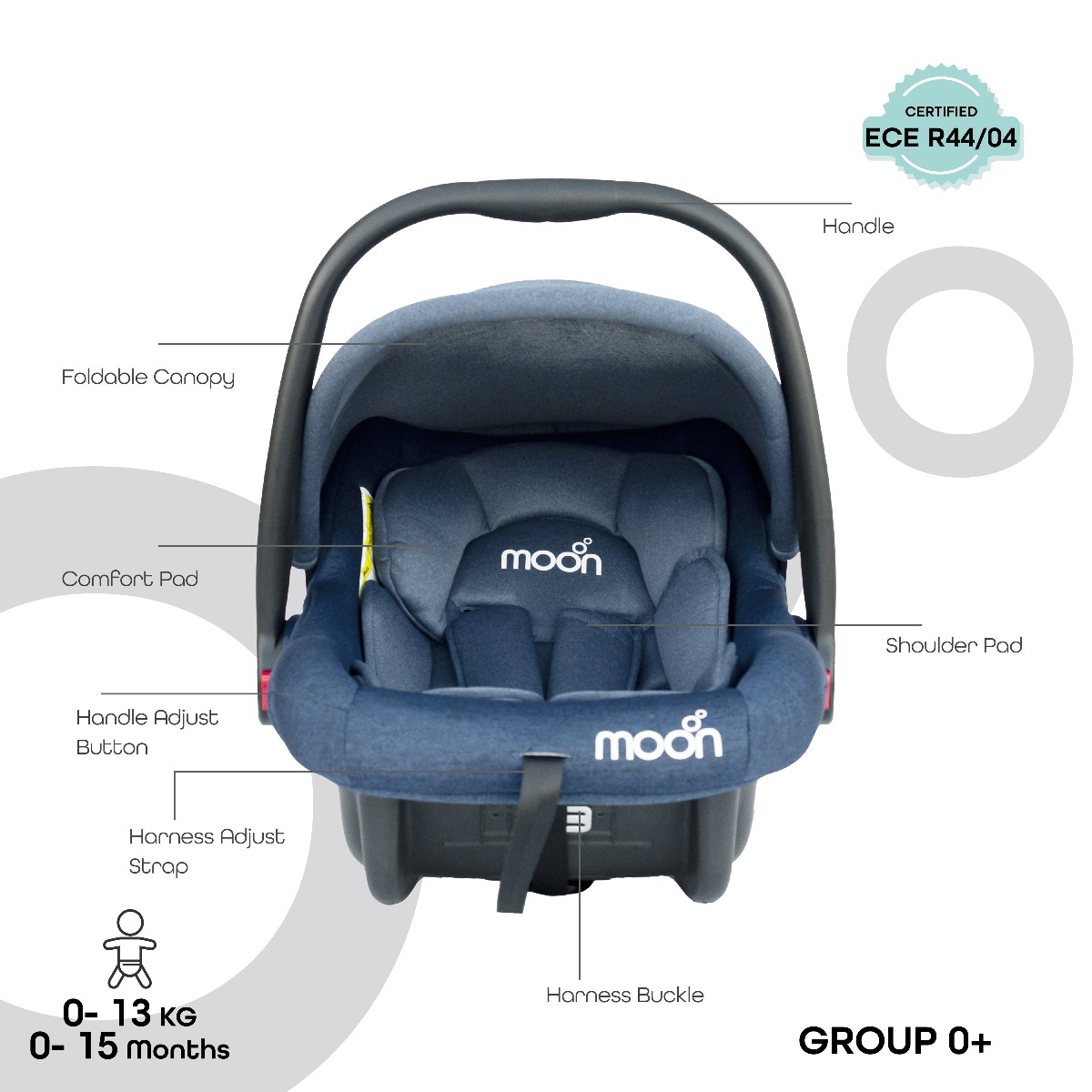 Moon-Bibo Baby Carrier/Car Seat From 0 month+,Upto 13 kg.- Blue