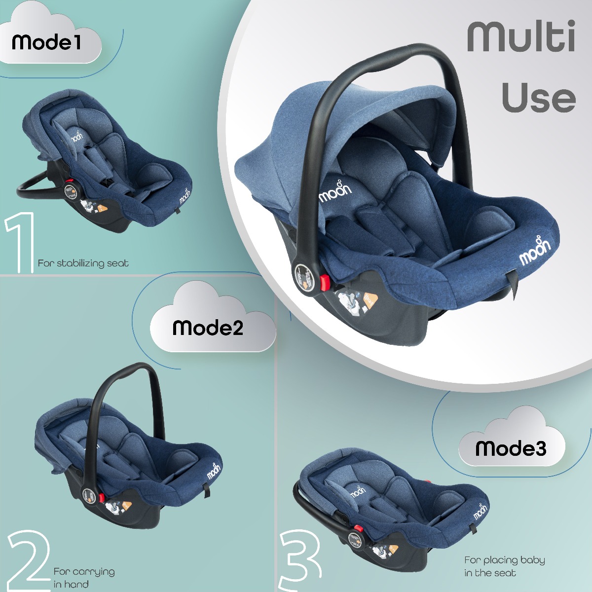 Moon-Bibo Baby Carrier/Car Seat From 0 month+,Upto 13 kg.- Blue