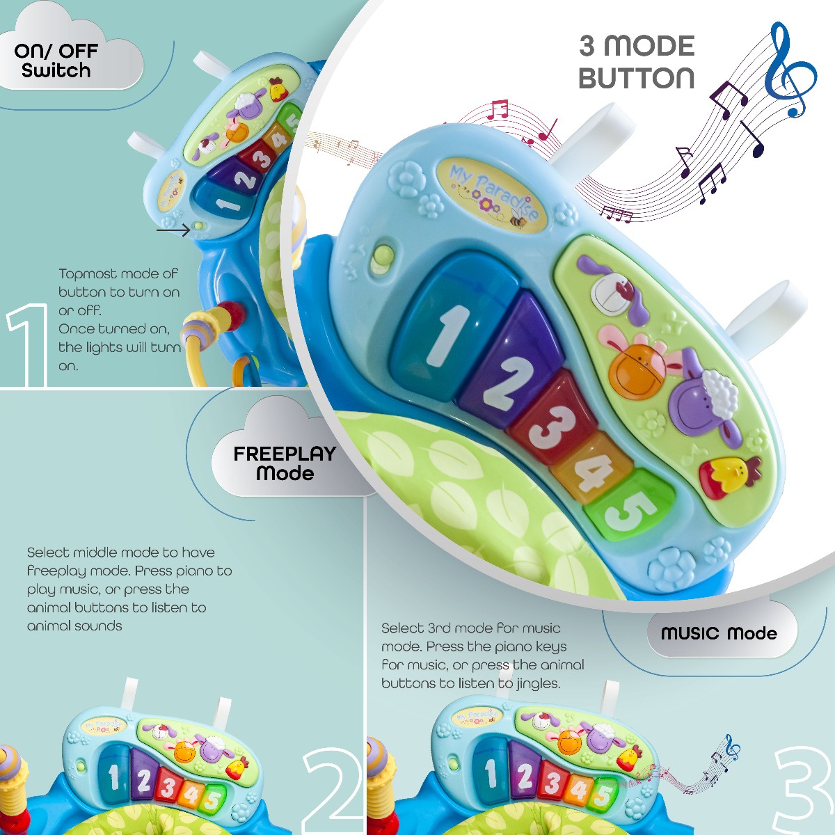 Moon - Baby Jumper Music and Interactive Toys - Blue