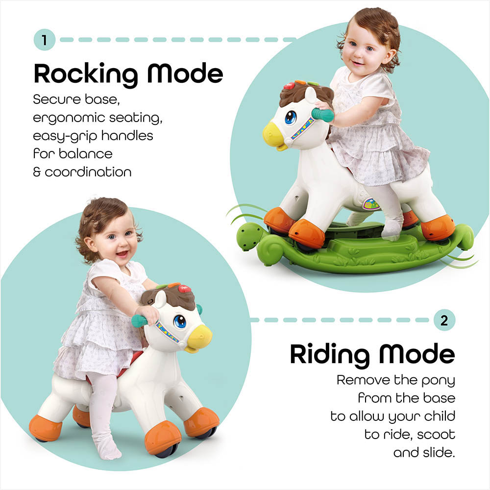 Moon - 2-in-1 Rocking and Riding Pony Kids Toy with Lights, Music, Alphabets and Counting