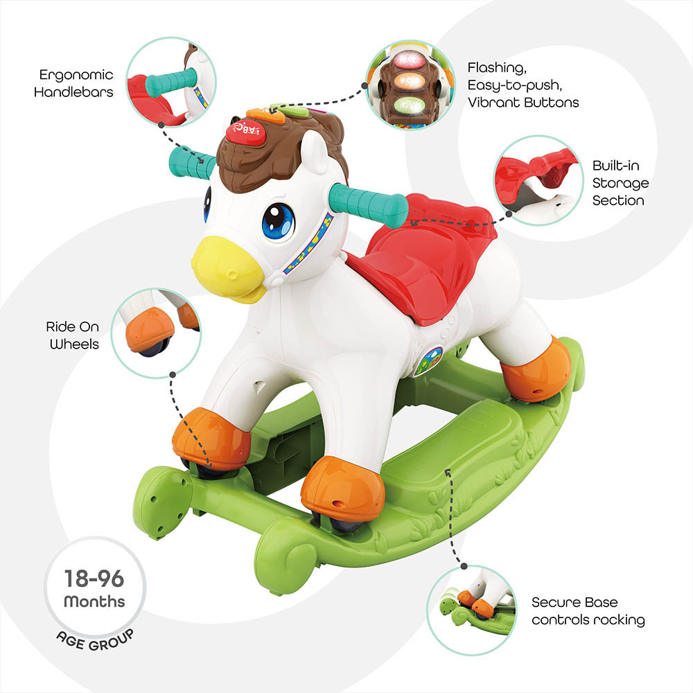 Moon - 2-in-1 Rocking and Riding Pony Kids Toy with Lights, Music, Alphabets and Counting
