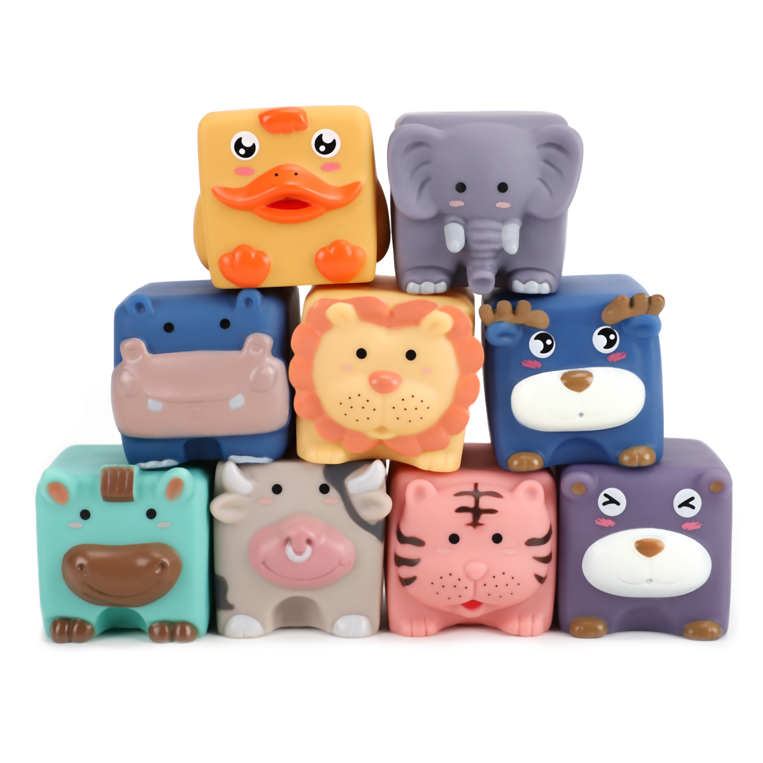 Moon - Animal Building Blocks (Set Of 9 Squeeze And Stack Educational Toy) - Multicolor