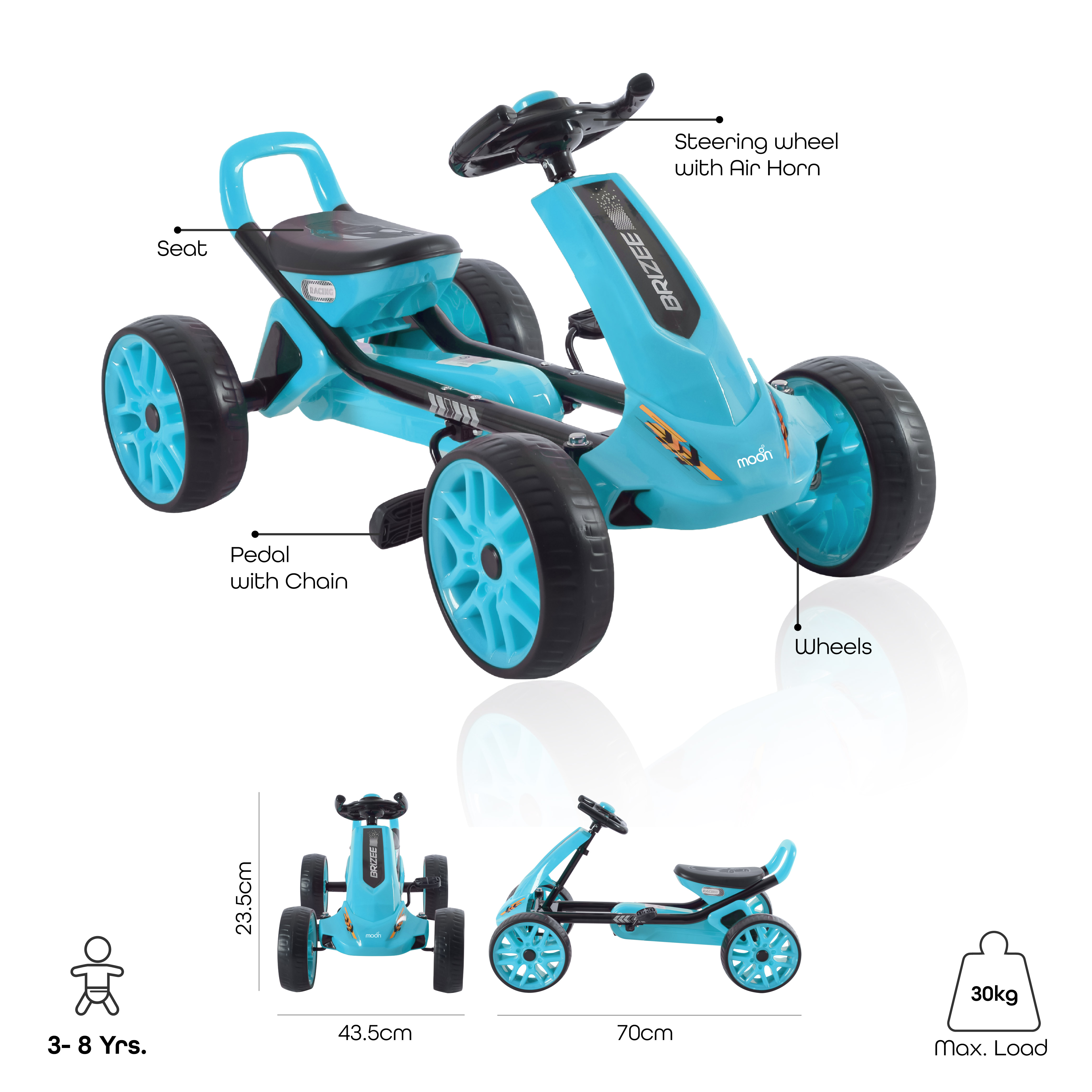 Moon - Brizee Baby Pedal Go Kart Ride On - Blue and Black