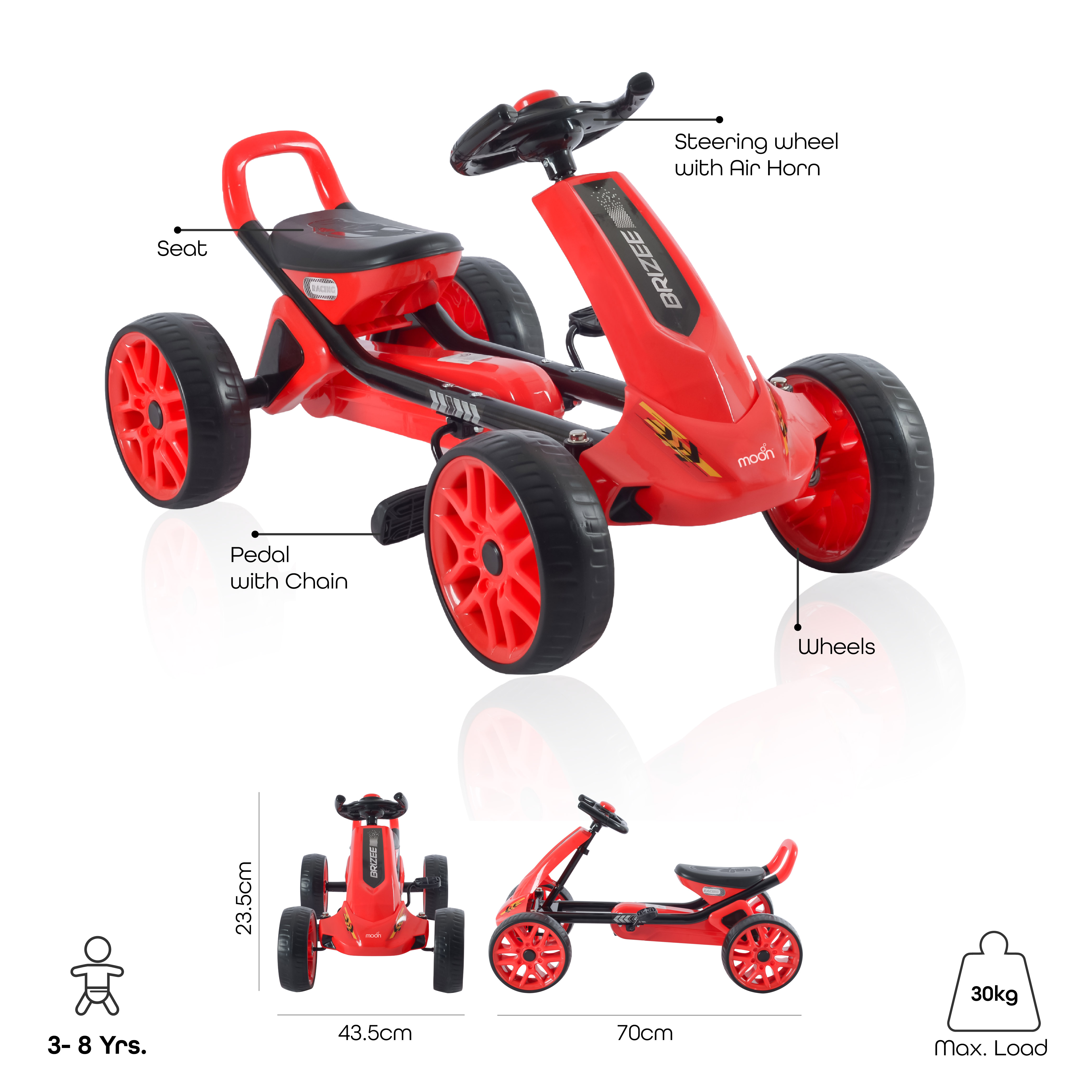 Moon - Brizee Baby Pedal Go Kart Ride On - Red and Black