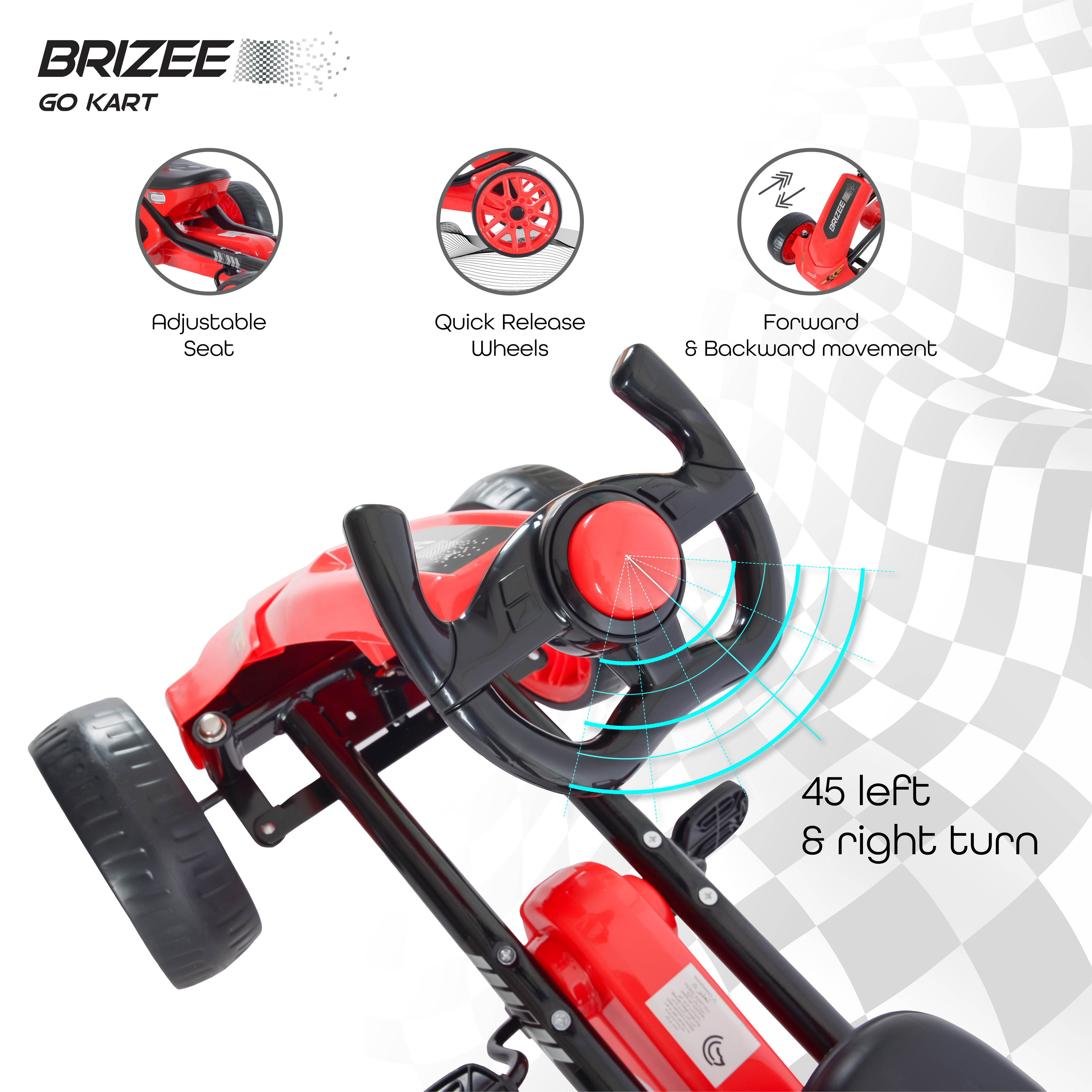 Moon - Brizee Baby Pedal Go Kart Ride On - Red and Black