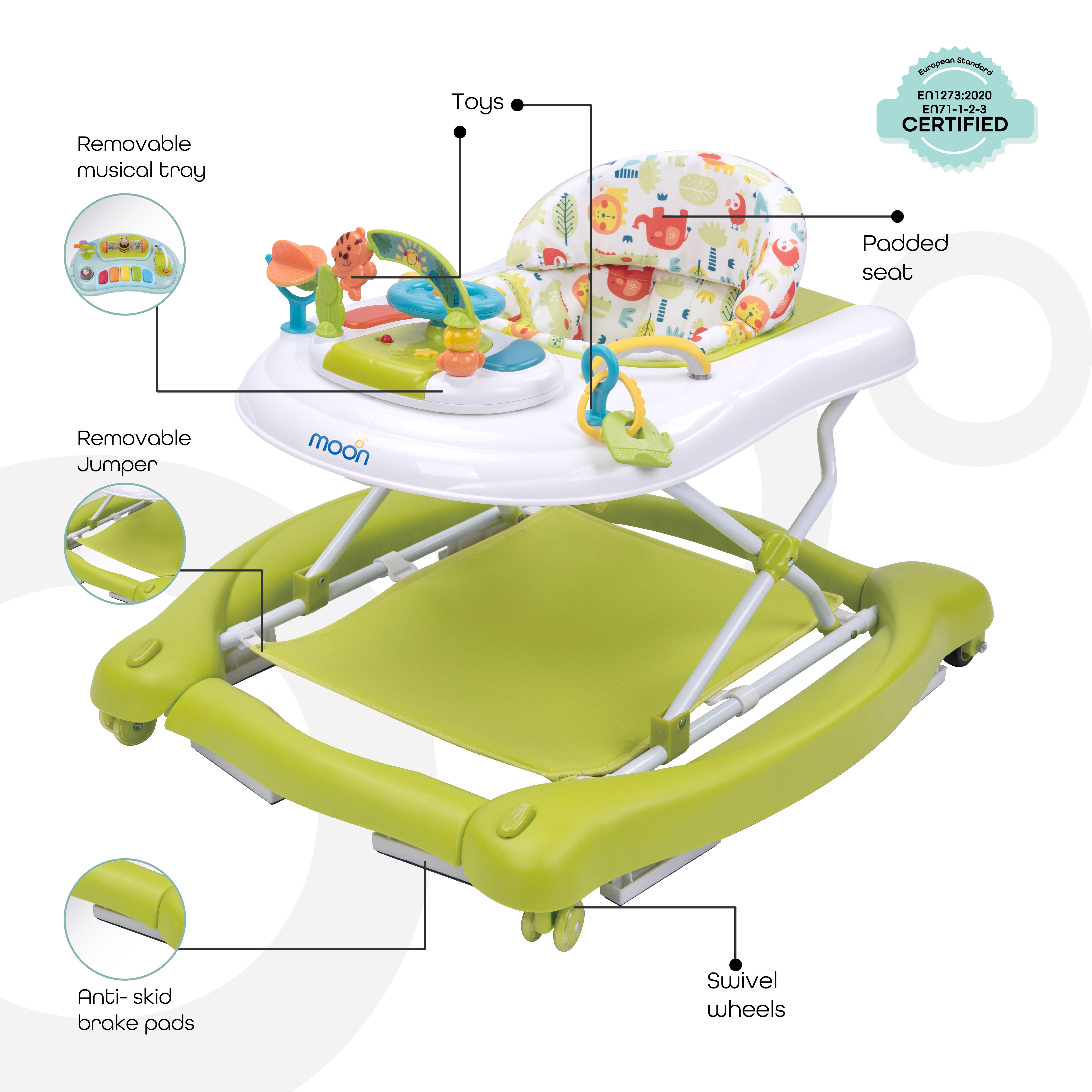 Moon - Crusie 4-in-1 Walker With Music Box - Green