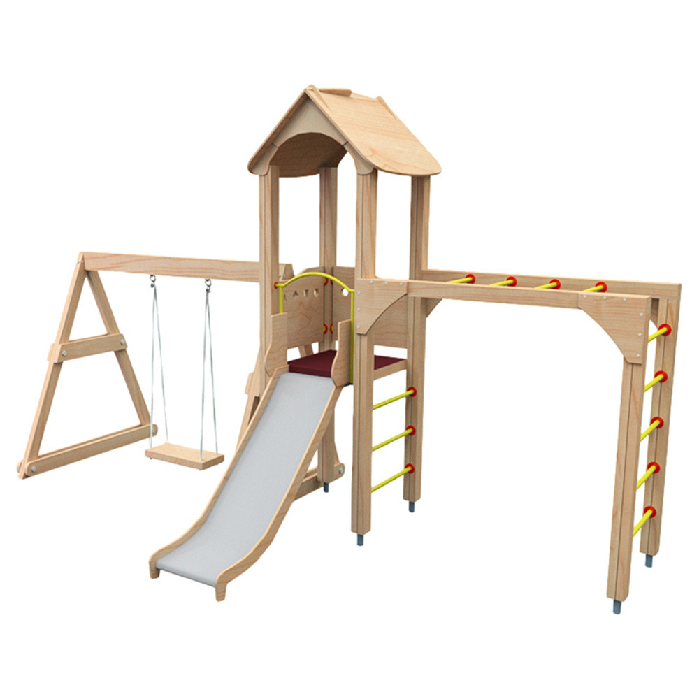Moonkids - Wooden Playhouse with Monkey Bars & Single Swing