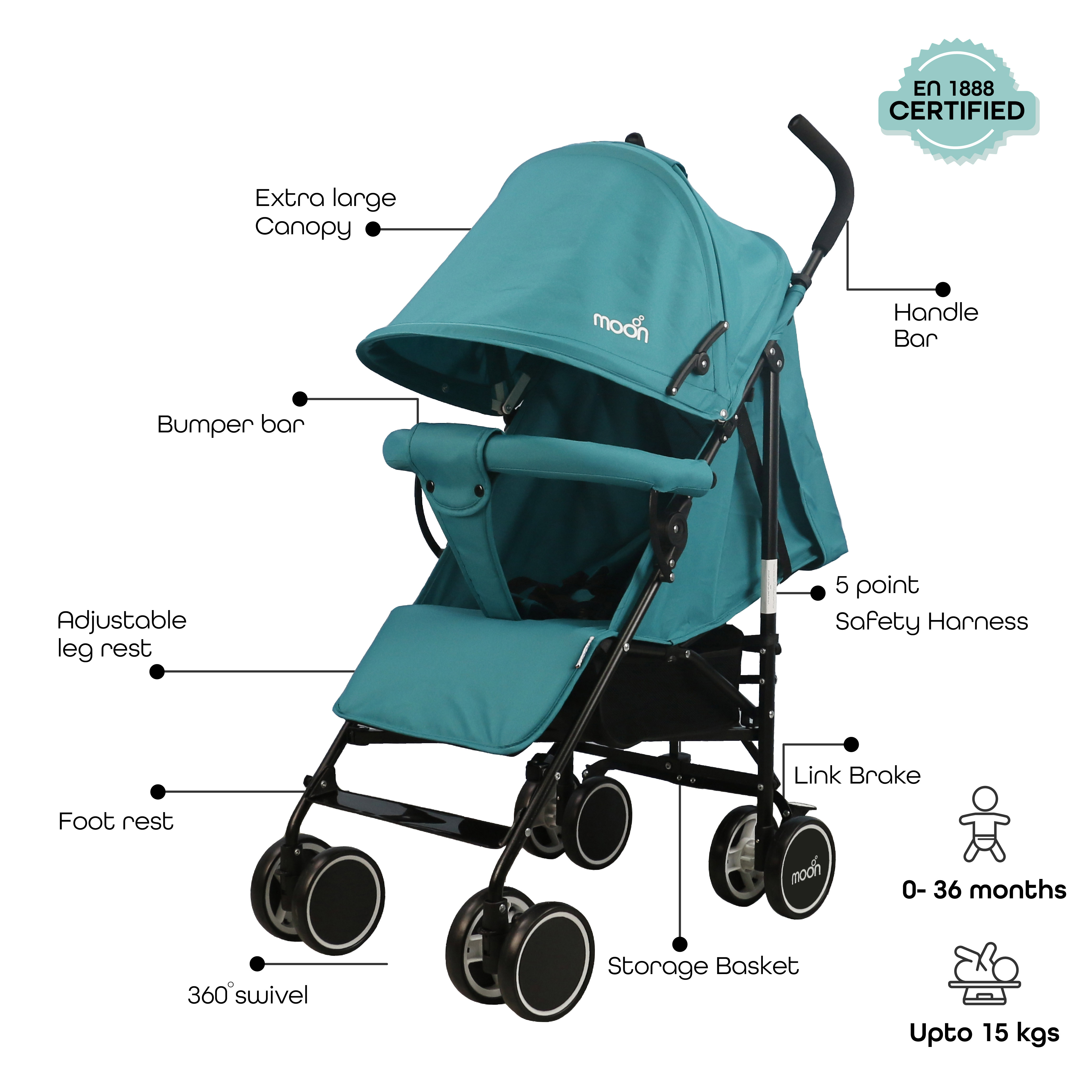 Moon - Neo Plus Light Weight Travel Stroller - Sea Blue