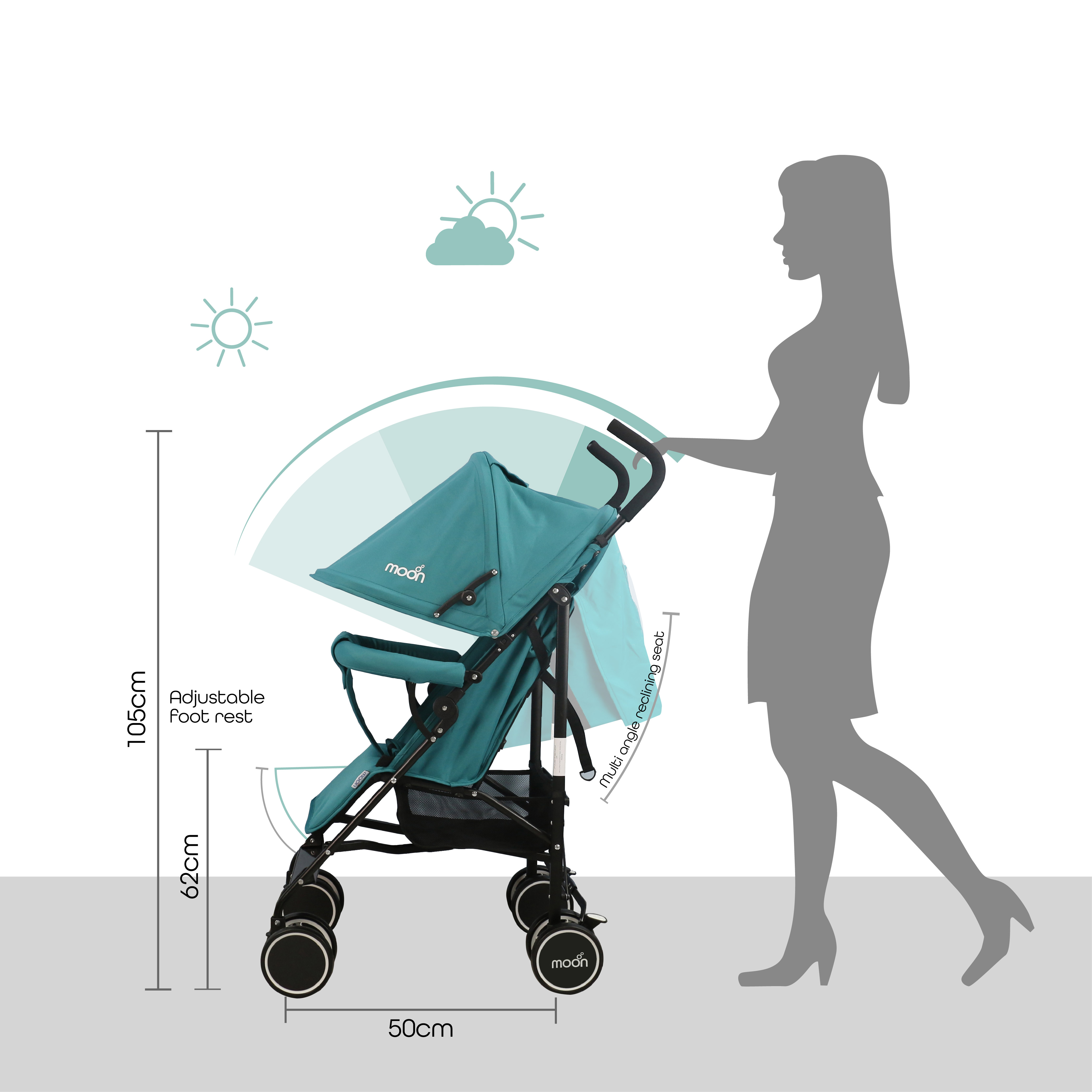 Moon - Neo Plus Light Weight Travel Stroller - Sea Blue