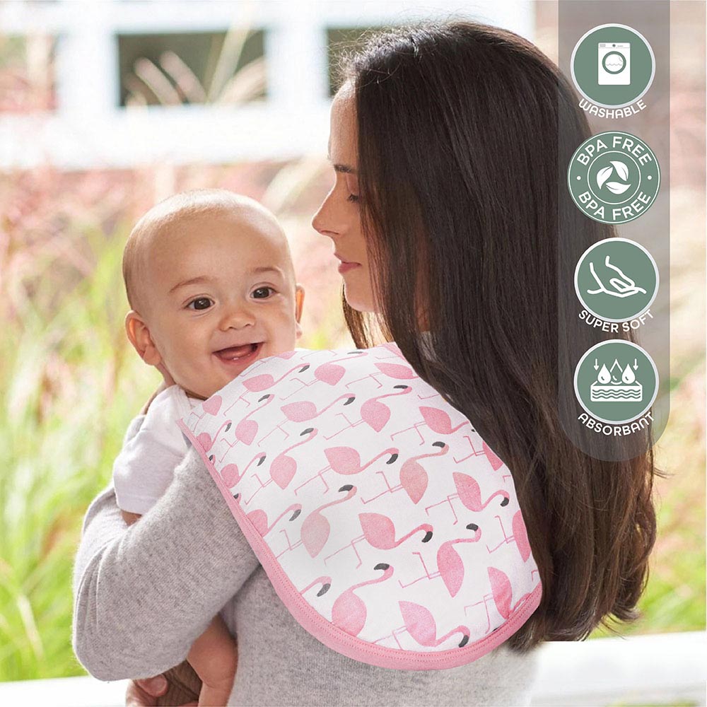 Moon - Organic Burpy Bib Pack of 3 - Feather & pink