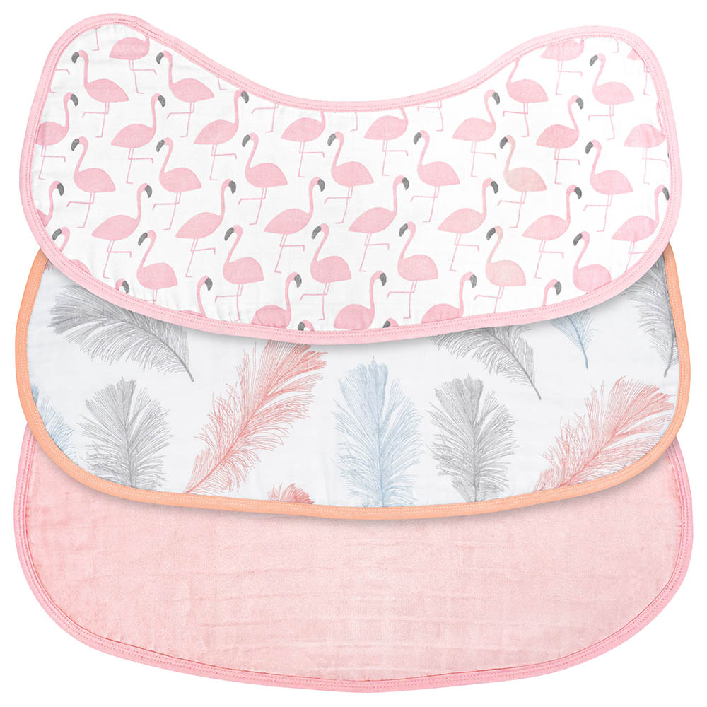 Moon - Organic Burpy Bib Pack of 3 - Feather & pink