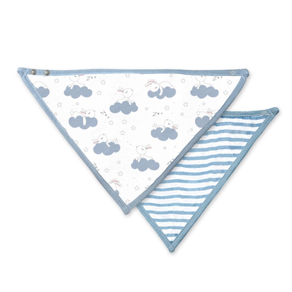 Moon - Organic Muslin Bibs Pack of 2 - Bunny & Blue stripes