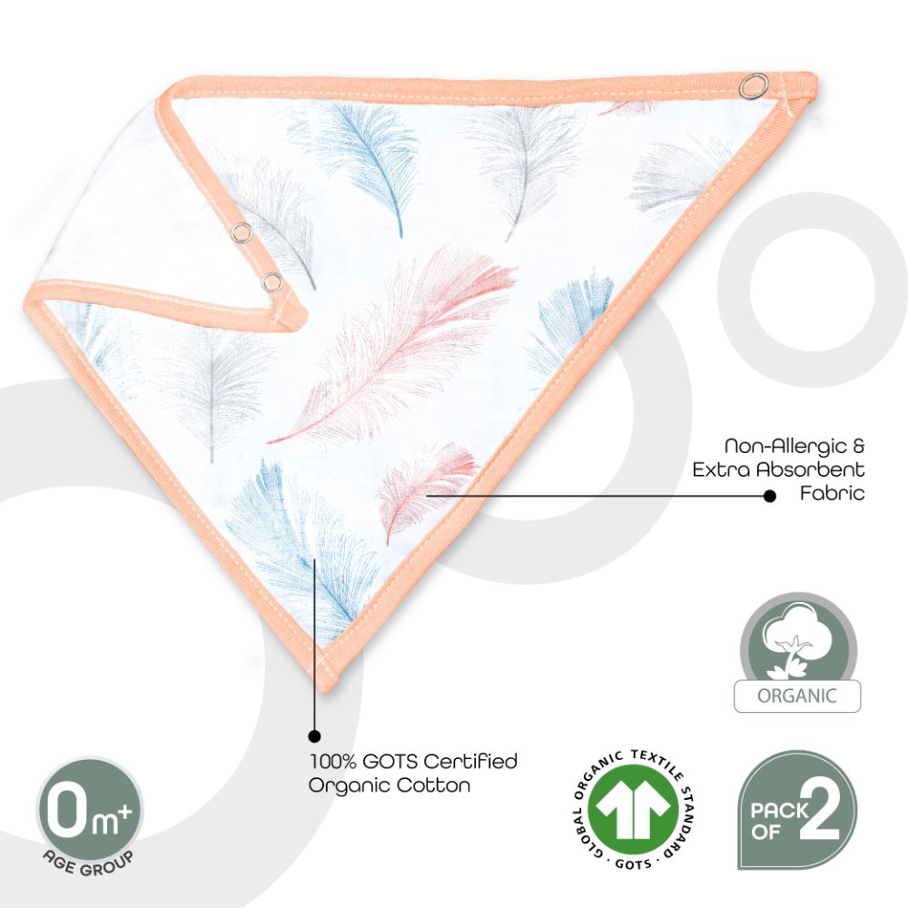 Moon - Organic Muslin Bibs Pack of 2 - Feather & pink stripes