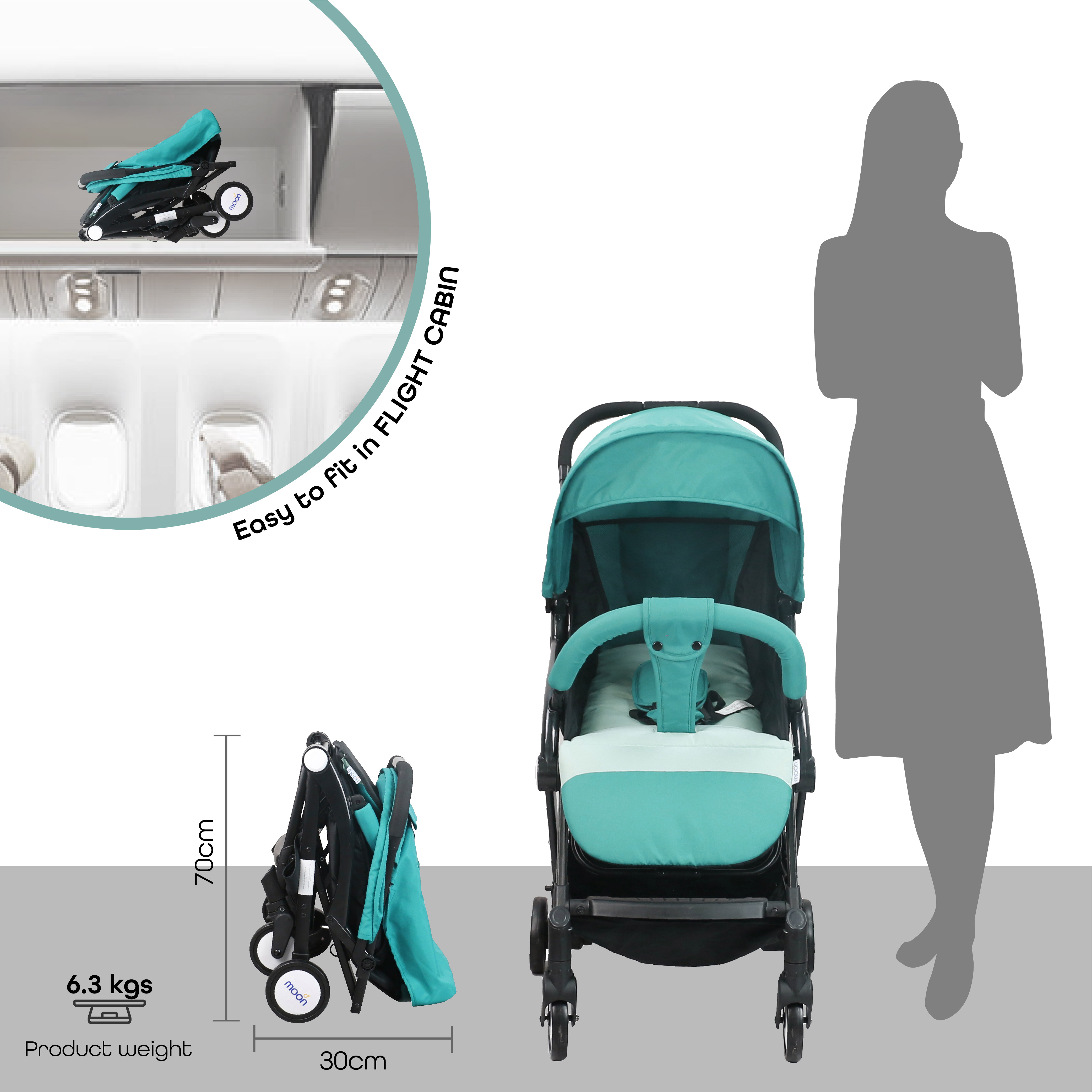 Moon - Travel-Lite Cabin Stroller - Sea Blue
