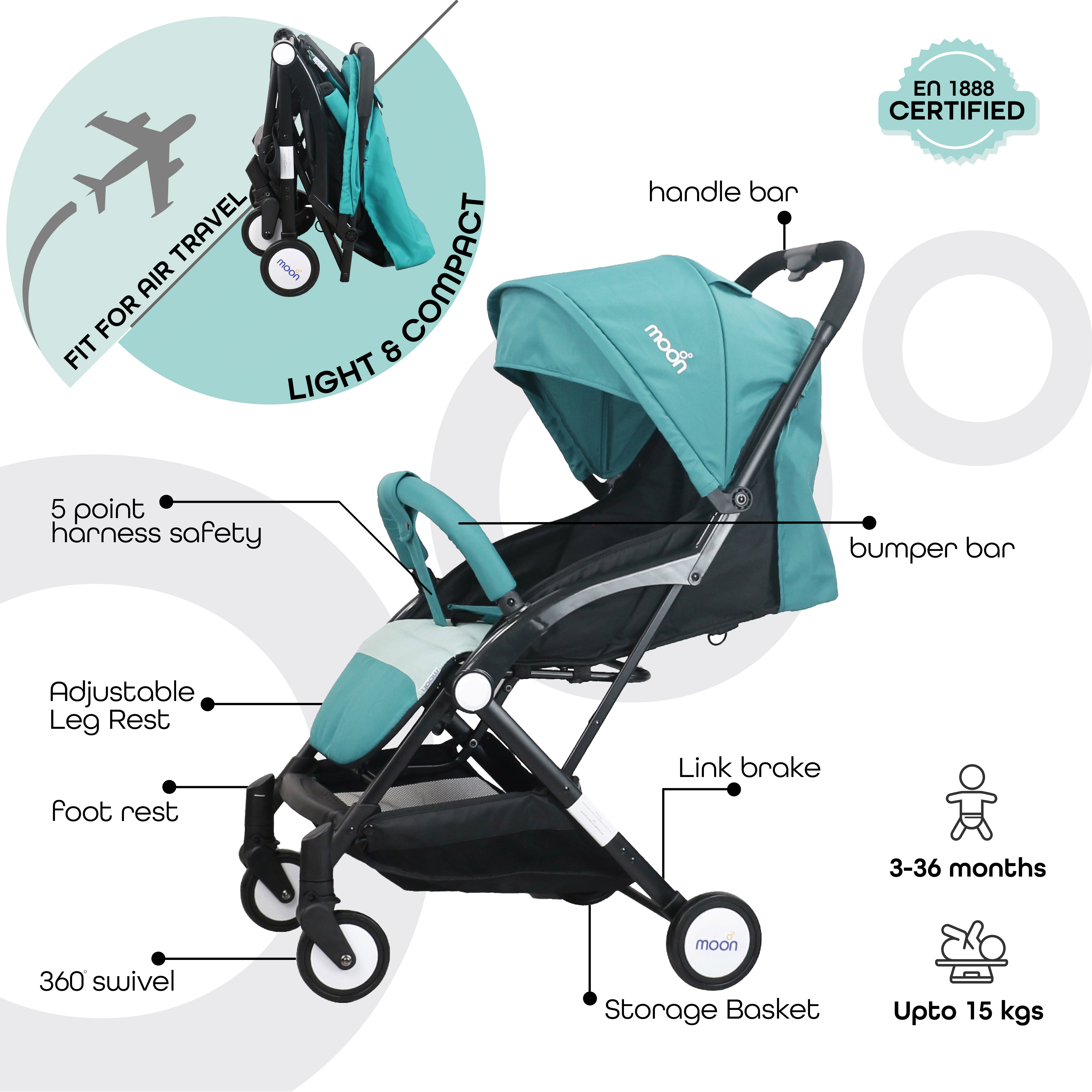 Moon - Travel-Lite Cabin Stroller - Sea Blue