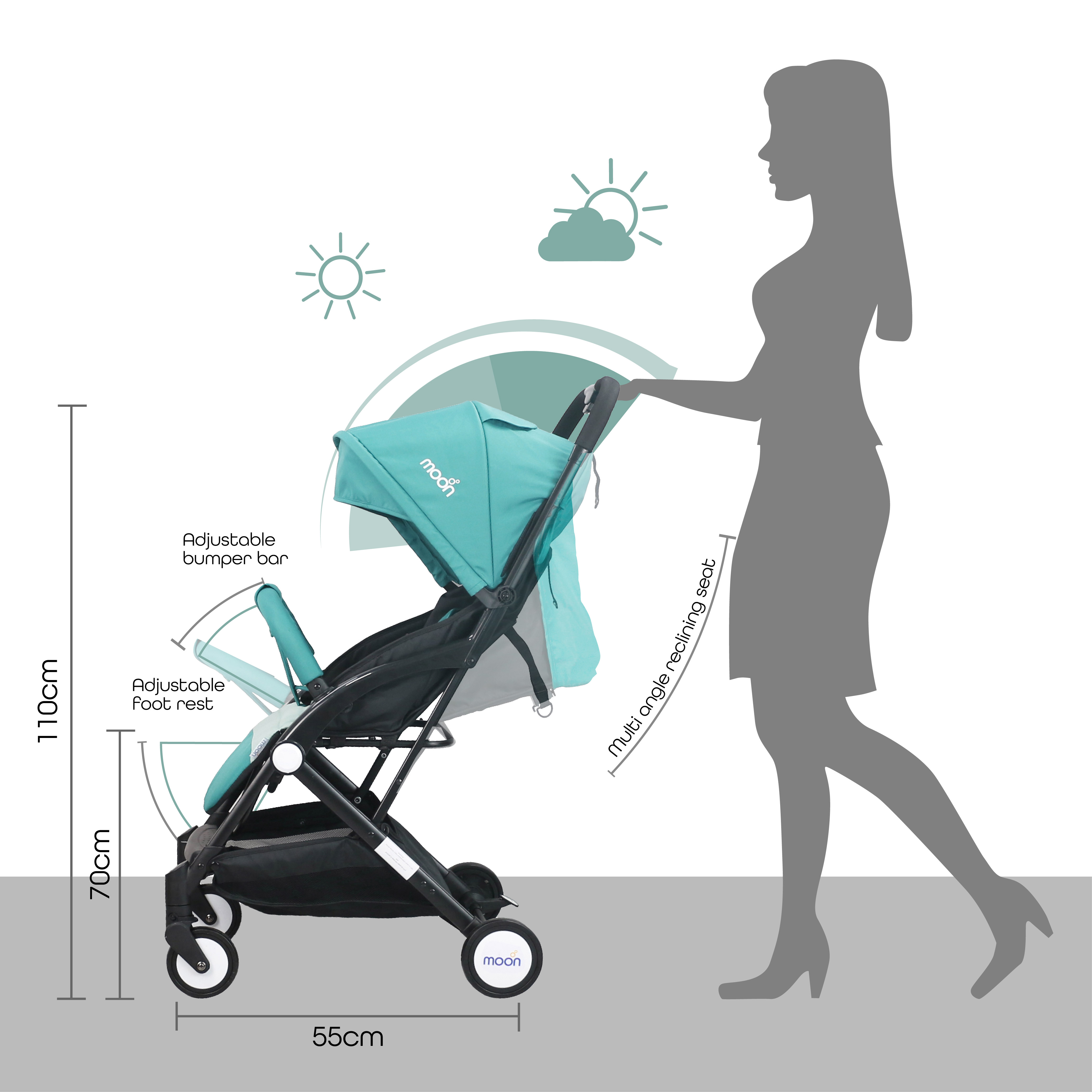 Moon - Travel-Lite Cabin Stroller - Sea Blue