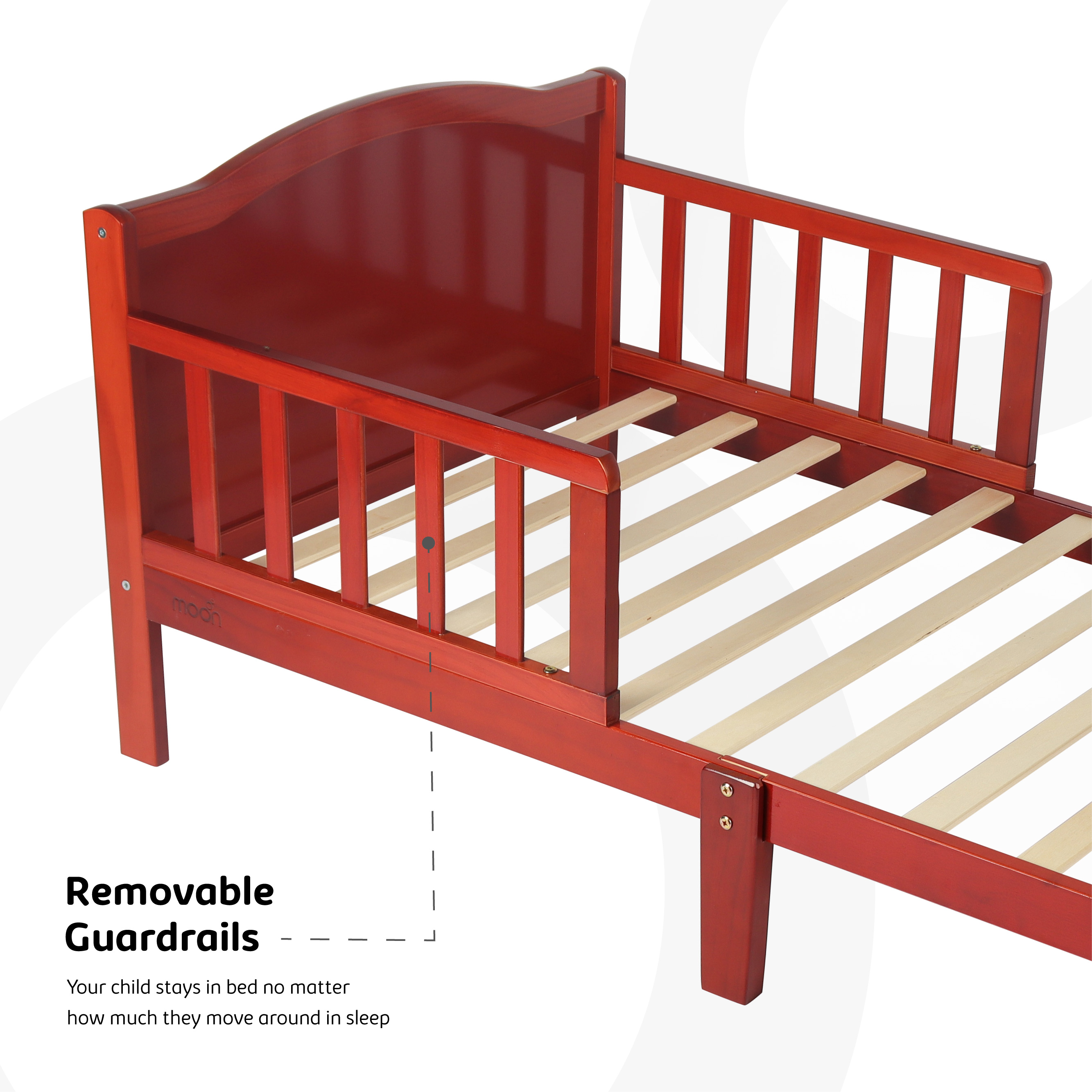 Moon - Wooden Toddler Bed(143 X 73 X 60) With Safety Guard Rail - Brown