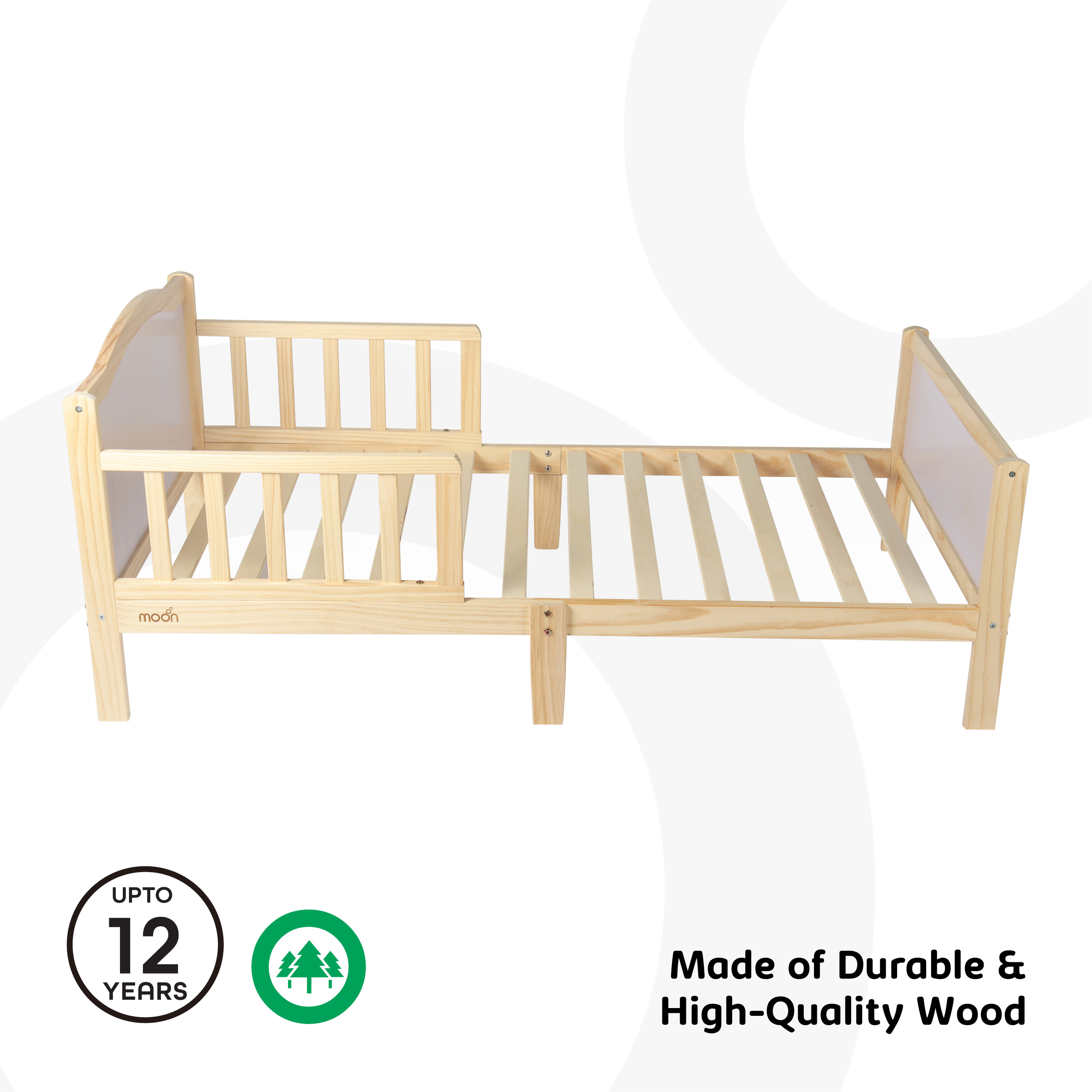 Moon - Wooden Toddler Bed(143 X 73 X 60) With Safety Guard Rail - Natural Wood