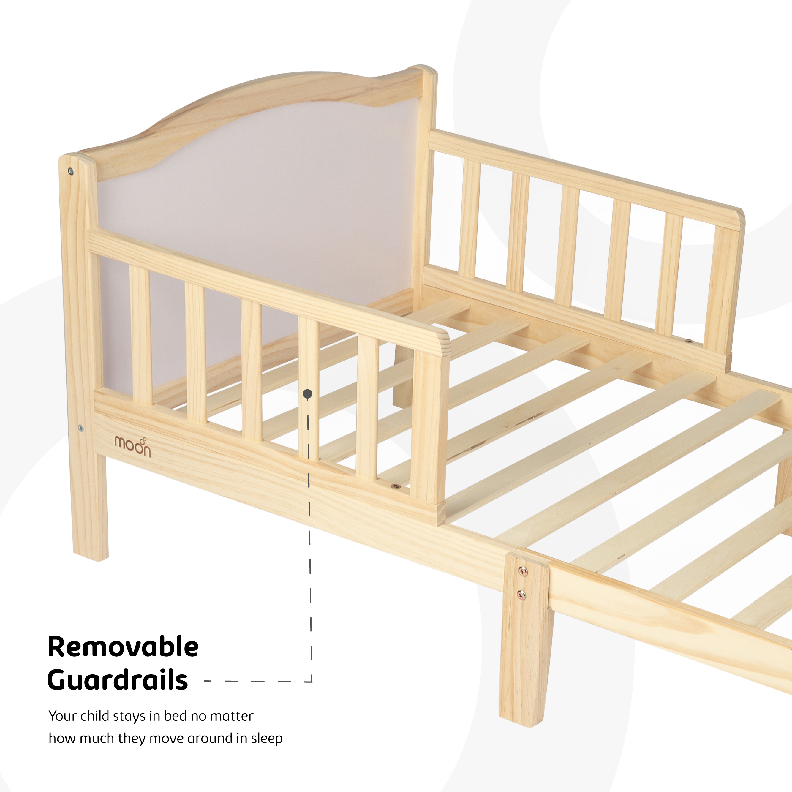 Moon - Wooden Toddler Bed(143 X 73 X 60) With Safety Guard Rail - Natural Wood