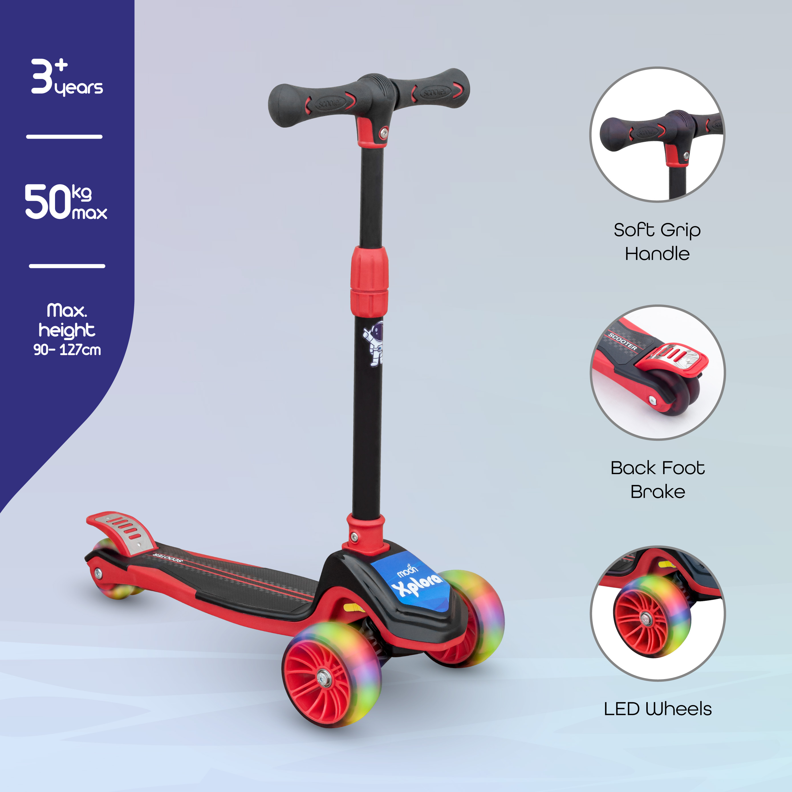 Moon - Xplora Baby 3 Wheel Scooter - Red and Black