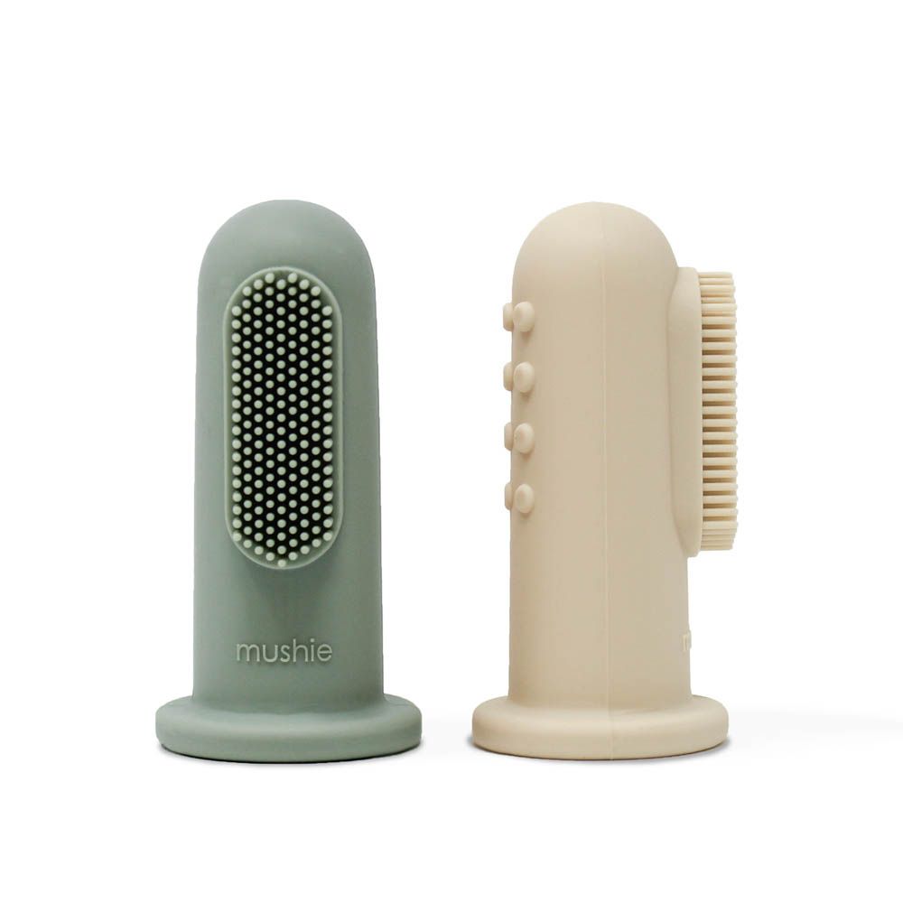Mushie - Finger Toothbrush Cambridge Blue/Shifting Sand