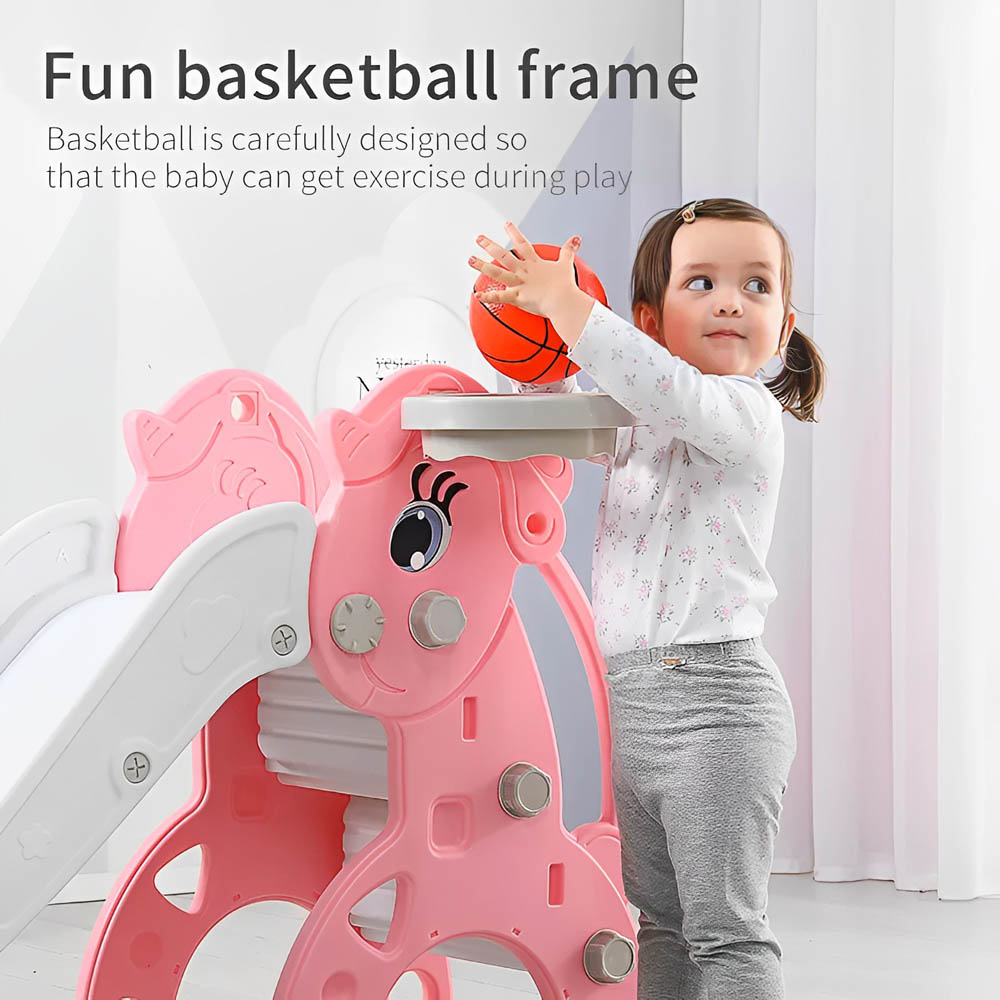 Myts - Kids Slide With Basket Ball Hoop and Ball Pool - Pink