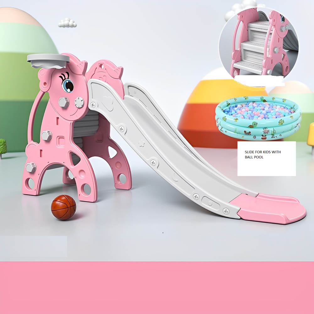 Myts - Kids Slide With Basket Ball Hoop and Ball Pool - Pink