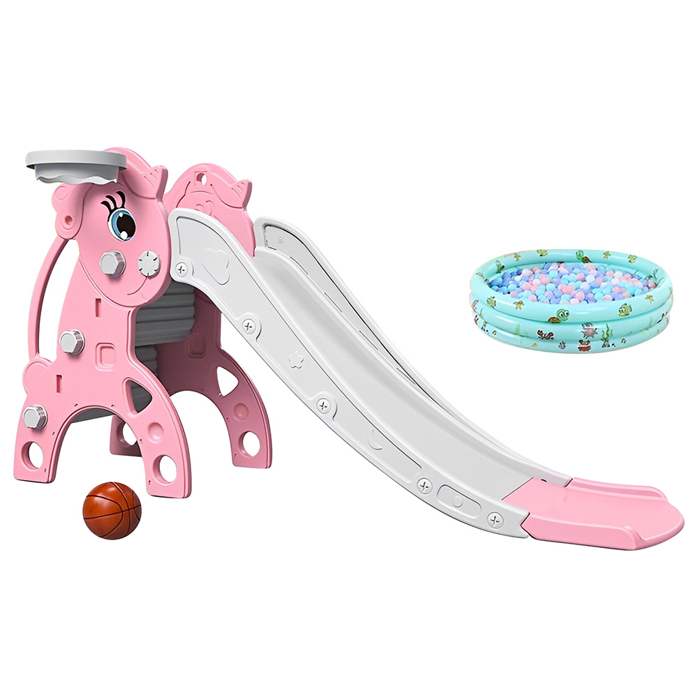 Myts - Kids Slide With Basket Ball Hoop and Ball Pool - Pink