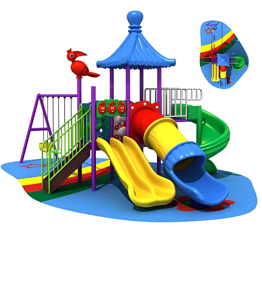 Myts - Outdoor Activity Playcentre With Series of Slides and 3 Swings for Kids - Assorted