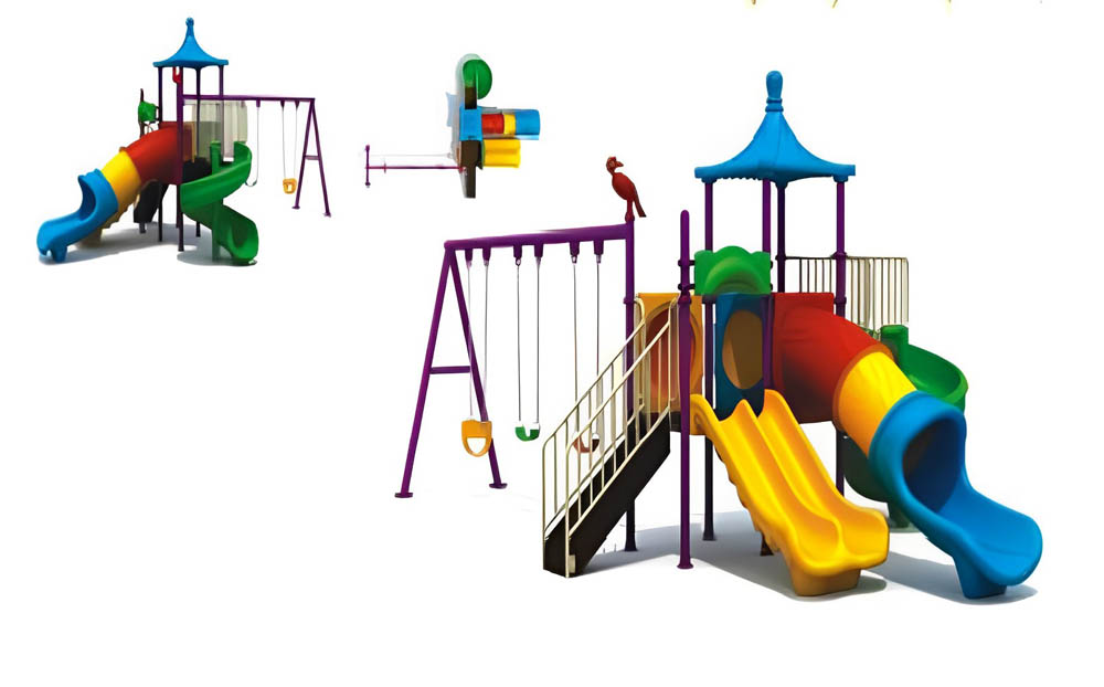 Myts - Outdoor Activity Playcentre With Series of Slides and 3 Swings for Kids - Assorted