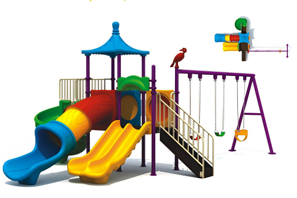 Myts - Outdoor Activity Playcentre With Series of Slides and 3 Swings for Kids - Assorted