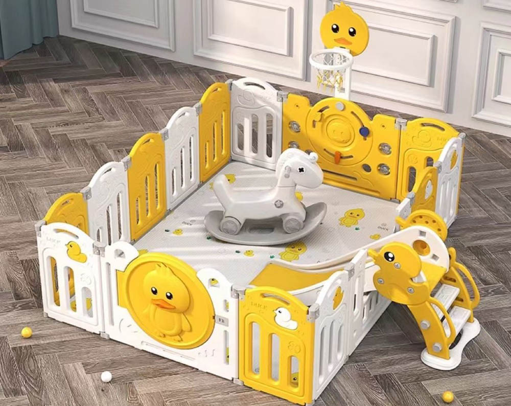 Myts - Playpen With Swing /slide/ Rocking Horse and Basketball Hoop - Yellow