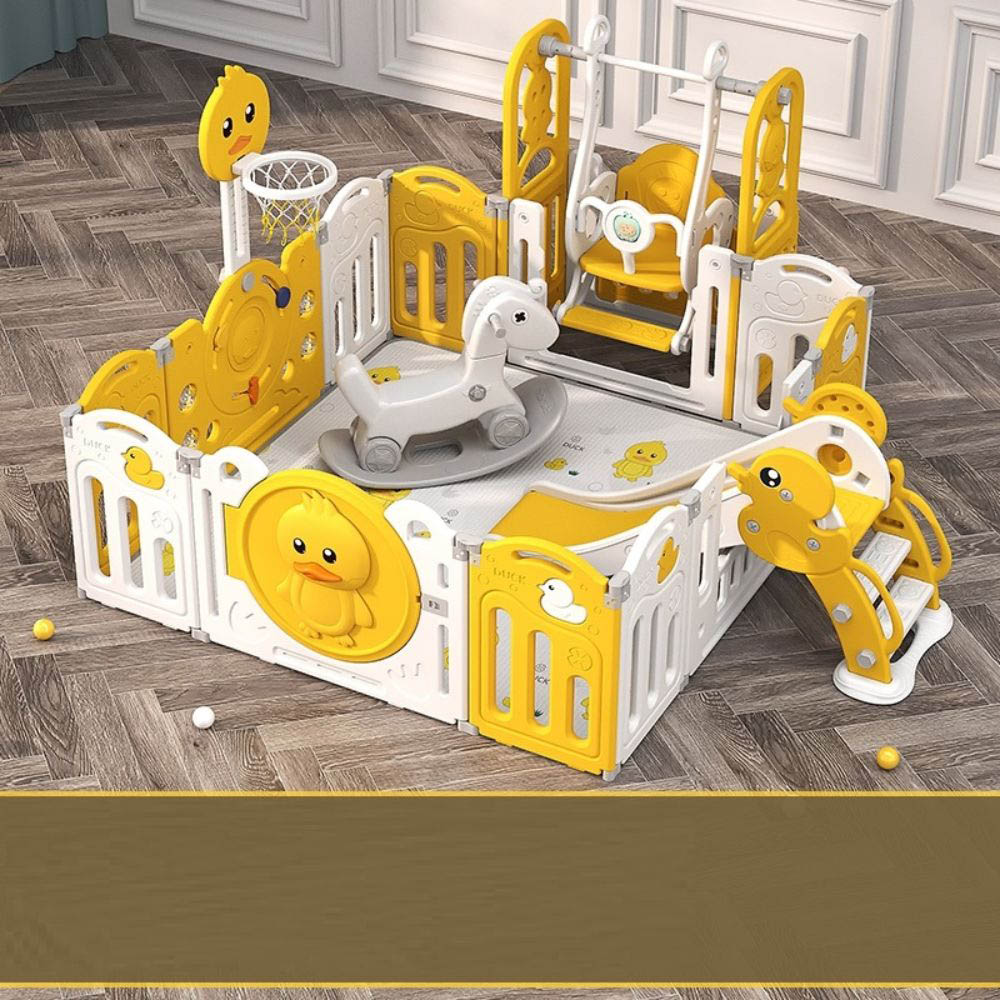 Myts - Playpen With Swing /slide/ Rocking Horse and Basketball Hoop - Yellow
