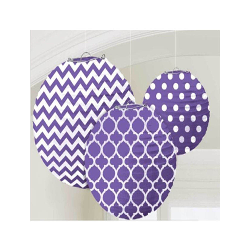Amscan - New Purple Dots & Chevron Roun Paper Lanterns 3Pcs 