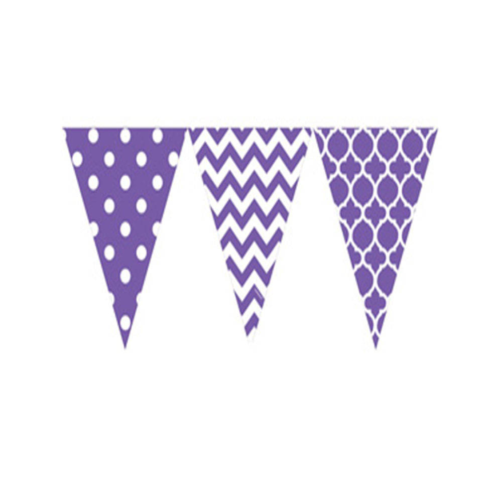 Amscan - New Purple Dots & Chvron Large Pennant Banner 12 Ft X 10 1/2 Inch