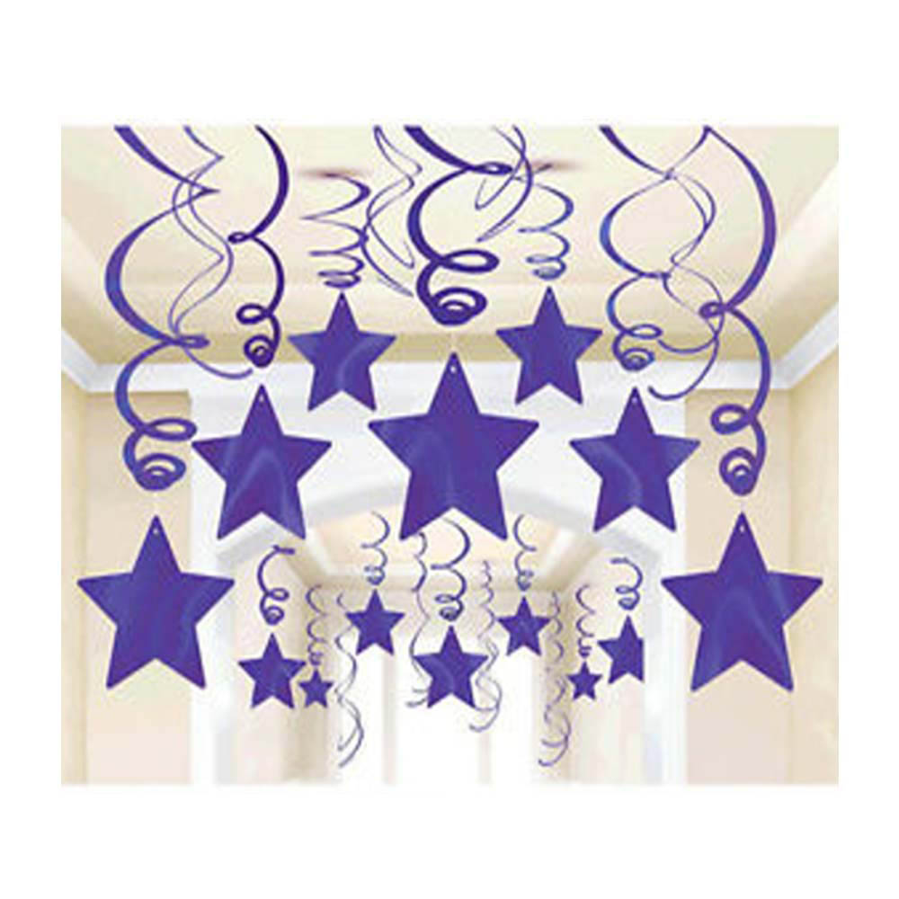 Amscan - New Purple Shooting Star Swirl Decorations, 30Pcs Sizes: Swirls Only 18 Inch, Swirls W/ Cutouts 24 Inch
