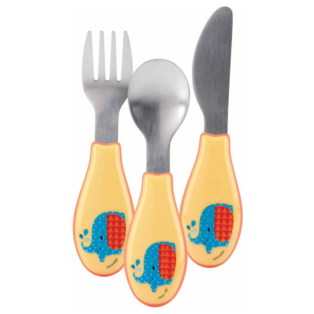 Nuby - Stainless Steel Spoon Fork And Knife Yellow