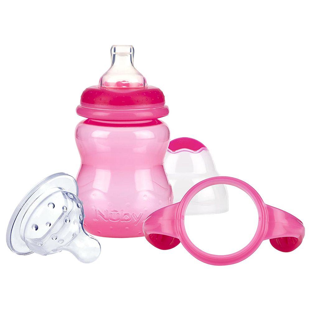 Nuby -Baby Training Bottle With Both Non Drip Nipple And No Spill Spout - 240 Ml Pink