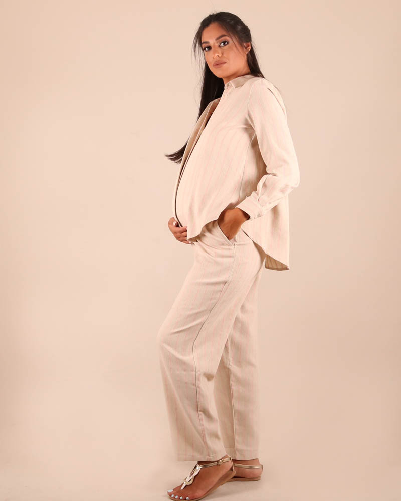 Oh9shop - Melia Beige Pants and Shirt Set - Lilac