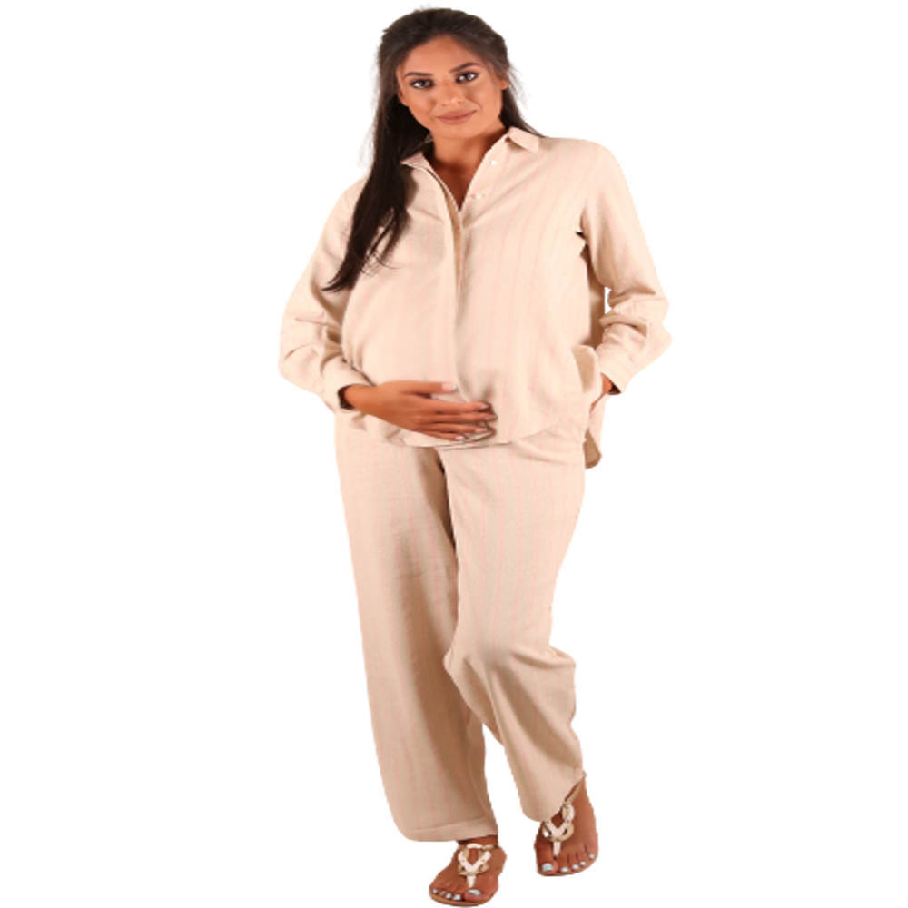 Oh9shop - Melia Beige Pants and Shirt Set - Lilac