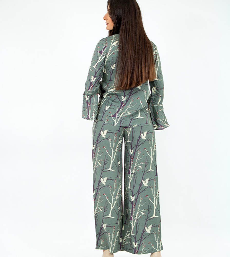 Oh9shop - Top and Pants Birds Khaki Co-ords - Khaki