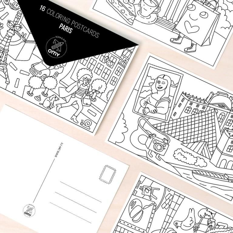 OMY Paris 16pcs Coloring Postcards
