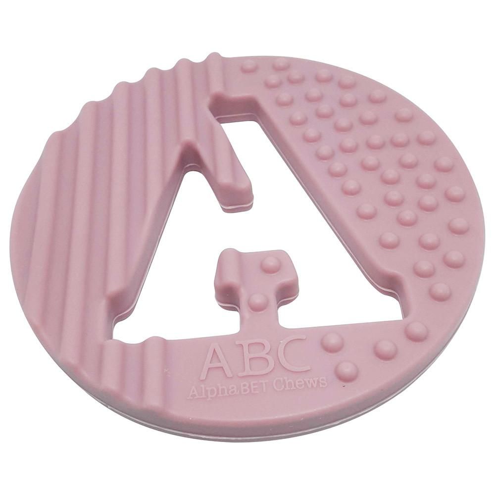 One.Chew.Three Alphabet Chews Silicone Letter Teething Disc A - Pink