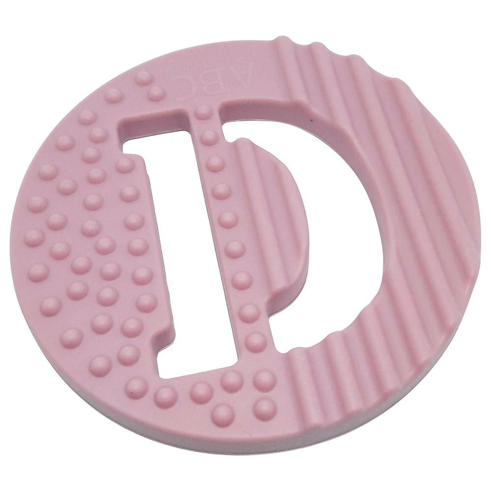 One.Chew.Three Alphabet Chews Silicone Letter Teething Disc D - Pink