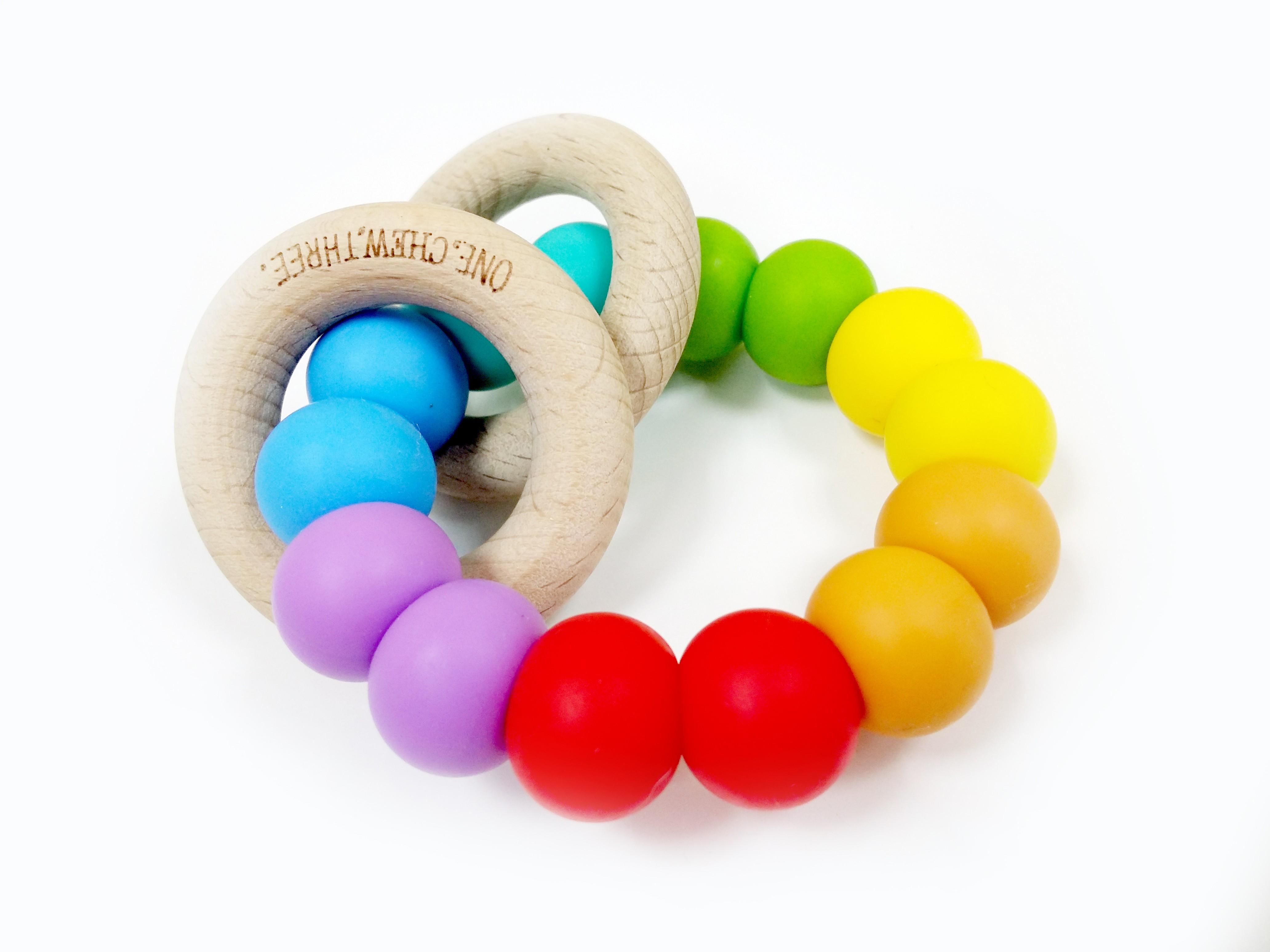 One.Chew.Three Rattle Duo Teether - Rainbow Bright