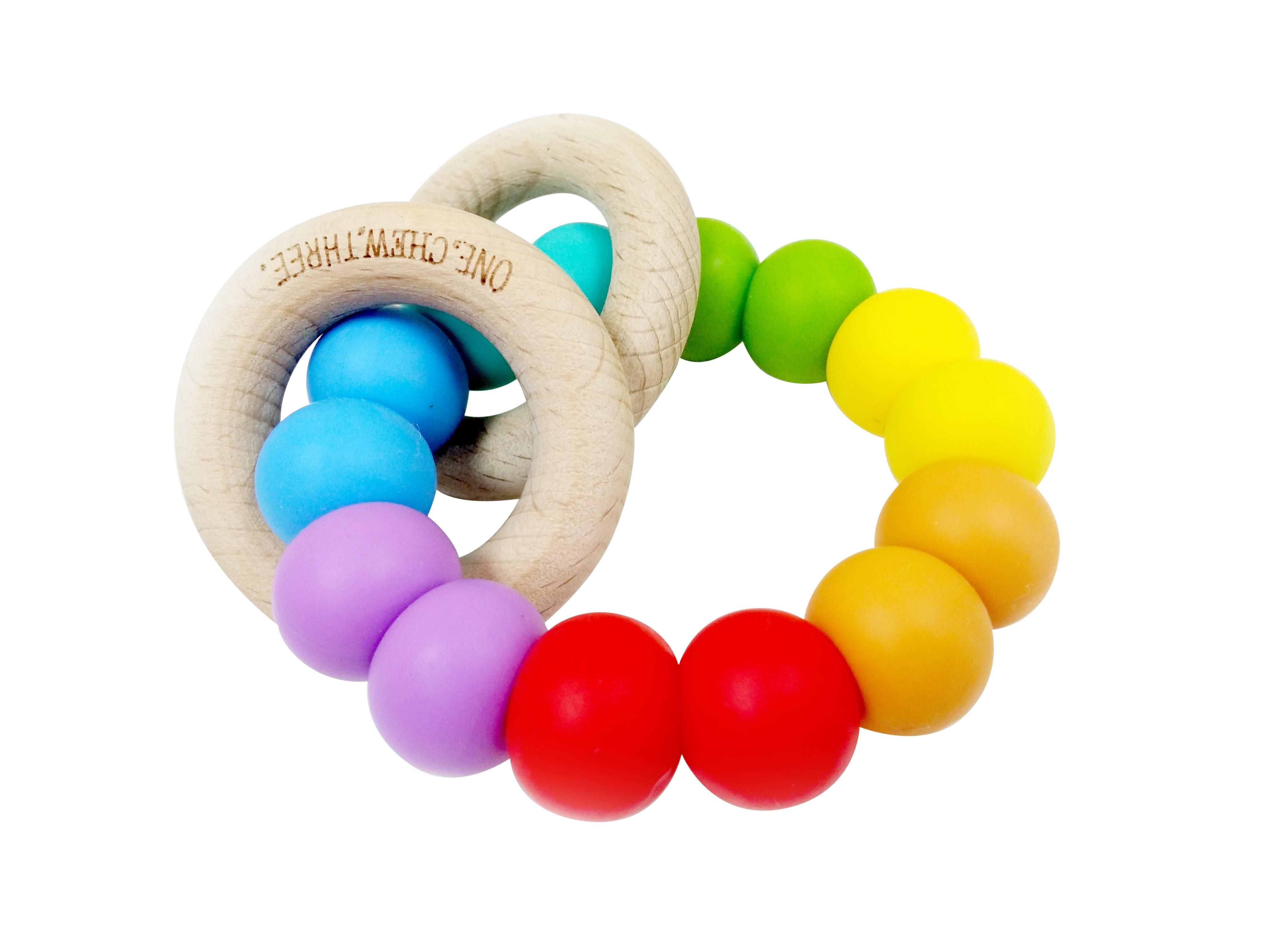One.Chew.Three Rattle Duo Teether - Rainbow Bright
